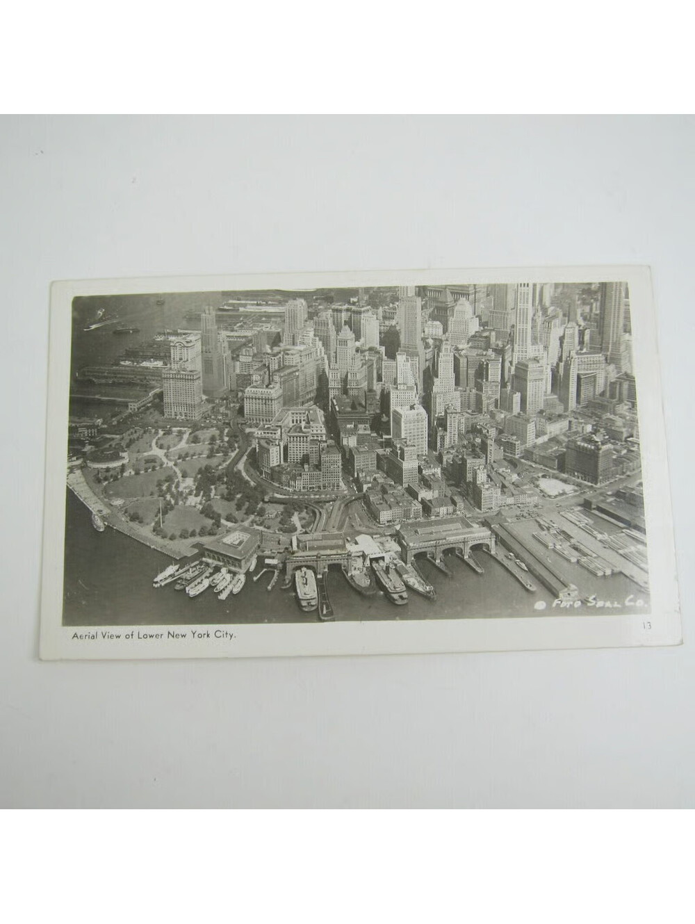 Real Photo Postcard RPPC New York City Lower Aerial View Skyline Harbor Vintage